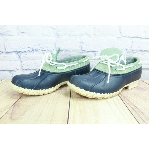 LL Bean Low Duck Boots Blue Rubber Lace Up Unlined Moccasin Size 7 M - Picture 2 of 10